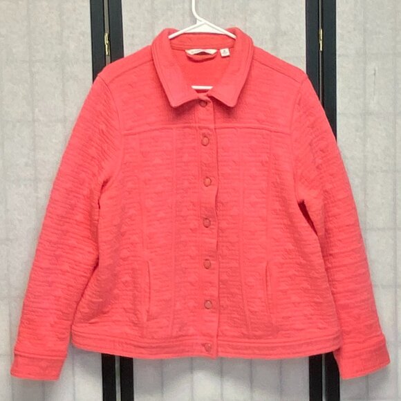 Isaac Mizrahi Live Coral Quilted Lightweight Bomber Jacket XL Short Button Coat - Picture 1 of 11